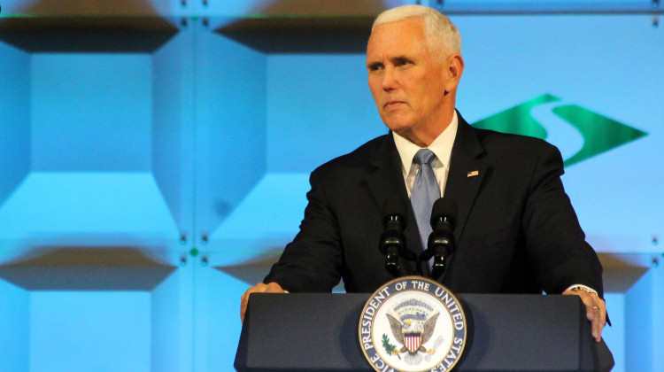 Vice President Mike Pence speaking at the Strada Education Network's national symposium in 2019. - Lauren Chapman/IPB News