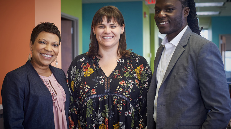 Some of new school design fellows (left to right) Nikki J. Henson, Jenn Watts and Geoffrey Fenelus. - The Mind Trust