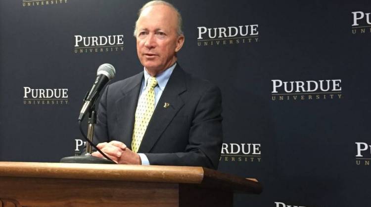 Purdue President Mitch Daniels discussed the new Boiler Affordability Grant at a press conference in Indianapolis on Tuesday. Nov. 21, 2017. - Eric Weddle/WFYI