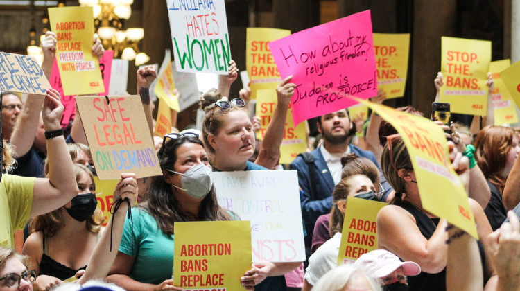 Hundreds of protesters gathered at the Statehouse throughout the week both for and against the proposed abortion legislation. On the first day of testimony, Monday, July 25, these protesters gathered for a rally. - Ben Thorp/WBAA