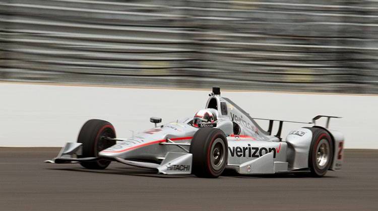 Juan Montoya, winner of the 2015 Indianapolis 500, heads down the front stretch during testing at the Indianapolis Motor Speedway on Wednesday, April 6. - Doug Jaggers