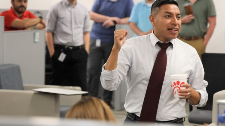 Secretary of State Diego Morales at an employee appreciation lunch for his office in August. He awarded nearly every employee in his office a spot bonus so far in 2023.  - Photo from the Secretary of State’s Government Organization Facebook Page