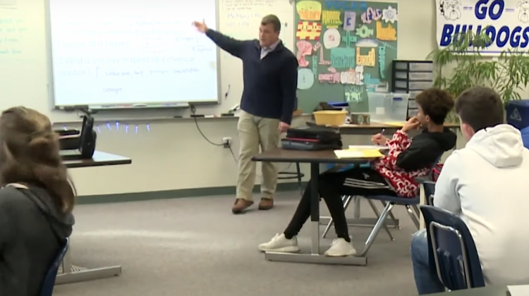 Keith Morey explains the concept of a theory at Centerville-Abington Junior High School.  - FILE PHOTO: Tyler Lake/WTIU