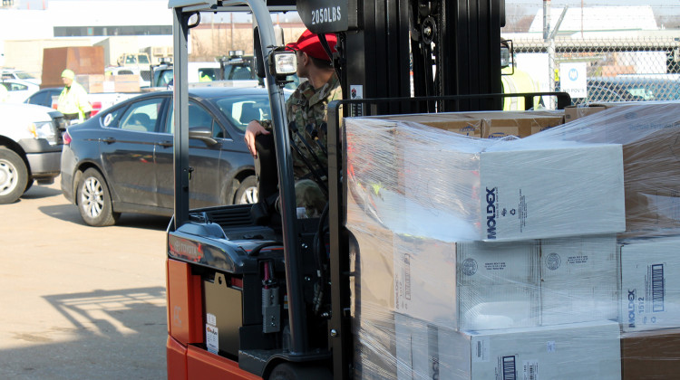 The National Guard organizes deliveries of personal protective equipment to hospitals on March 26.  - Lauren Chapman/IPB News