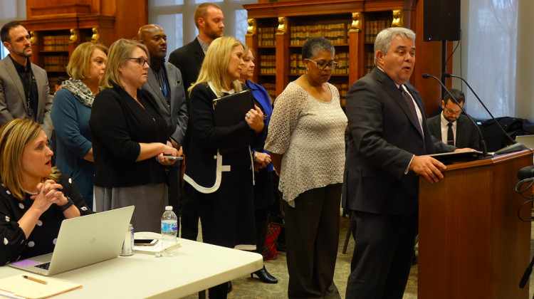 Staff for Noble Education Initiative and Charter Schools USA address the State Board of Education Wednesday. Jan. 15, 2020. - Eric Weddle/WFYI News