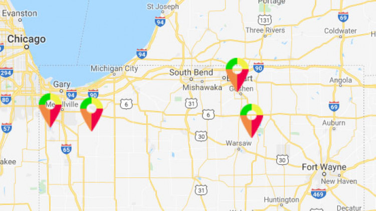 A map on NIPSCO's website shows power outages Monday morning. - NIPSCO.com