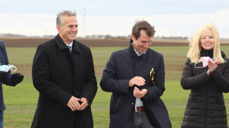 Left to right: NiSource President Pablo Vegas, CEO of EDP Renewables Miguel Stilwell, and President of Vestas North America Laura Beane. - Ben Thorp/WBAA