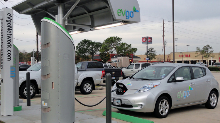 A Nissan LEAF charging at a station in Houston, Texas. - eVgo Network/Wikimedia Commons