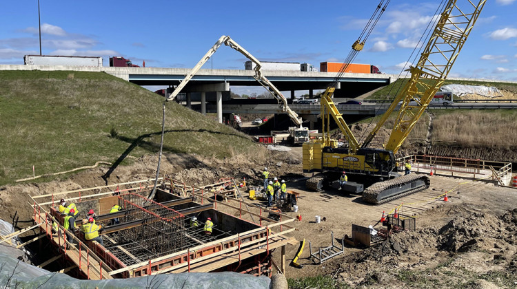 Workers pour concrete during work on the North Split Project. - Provided by the Indiana Department of Transportation