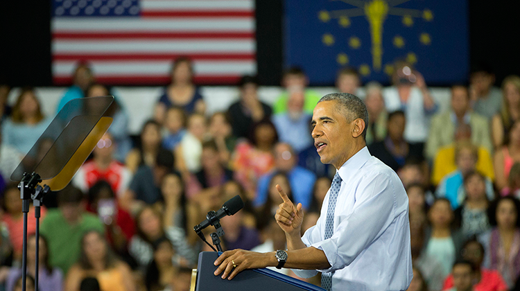 President Barack gestures while speaking at Concord Community High School in Elkhart, Ind. Wednesday, June 1, 2016. - AP Photo/Pablo Martinez Monsivais