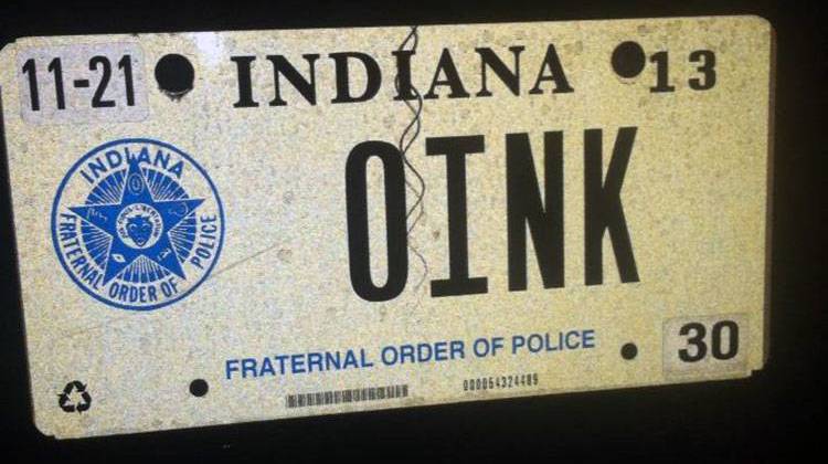 Greenfield police officer Rodney Vawter wanted to put the word â€œ0INKâ€ on his Fraternal Order of Police license plate.  The BMV denied his request. - Courtesy Rodney G. Vawter via Facebook.