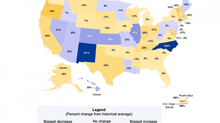 This map shows how states’ monitoring of major sources of pollution changed during the 2020 fiscal year compared to the historical average. - (Courtesy of EPA OIG)