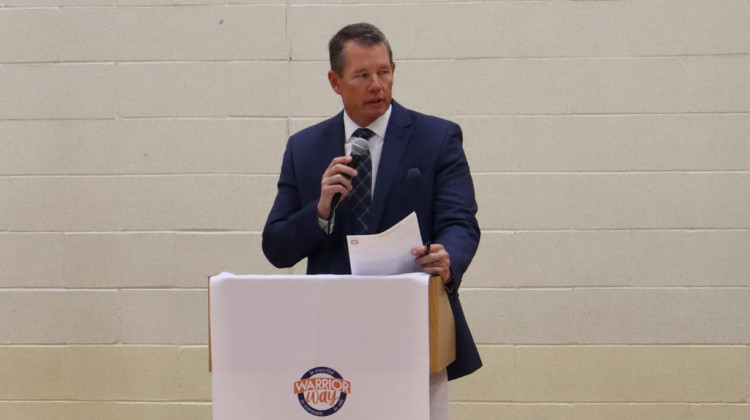 Clark-Pleasant Superintendent Patrick Spray speaks at at Grassy Creek Elementary School in Greenwood on Tuesday, Nov. 22, 2022. Spray was named as the next superintendent of Perry Township Schools in Marion County on Monday, March 22, 2023.  - Clark-Pleasant Community Schools