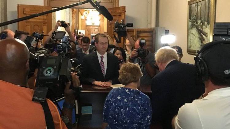 Secretary of State Connie Lawson accepts the official withdrawal of Gov. Mike Pence Friday morning, July 15, 2016.  - Photo provided by Indiana Secretary of State Connie Lawson