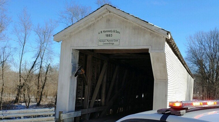 A fire Sunday caused damage to the Plummer Creek Covered Bridge, also known as the A.M. Kennedy & Sons Covered Bridge, in Bloomfield. - provided by Indiana State Police