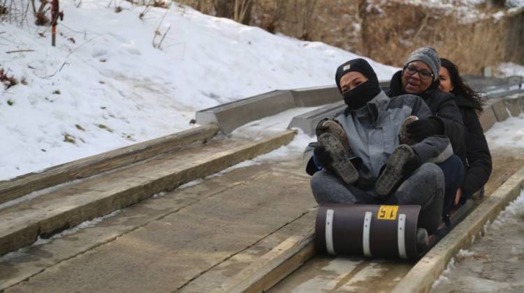 Up to four people can ride a toboggan down Pokagon State Park's toboggan run. - Becca Costello/WFIU