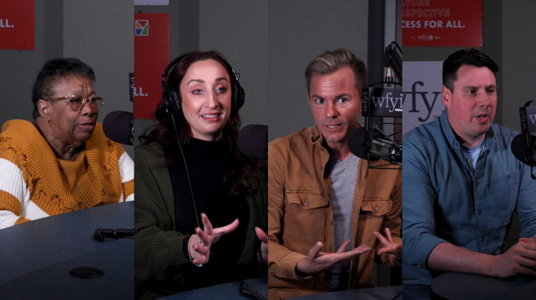 From left to right: Netra McCulley, Lindsey Baker, Morgan Whitacre and Colin Claycomb talked about their experiences as poll workers. - Zach Bundy / WFYI