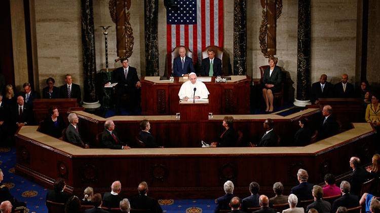 Sen. Joe Donnelly says after hearing the pope speak about the Golden Rule, he hopes every member of Congress thinks about treating others as theyâ€™d like to be treated.  - Tony Gentile/Pool Photo via AP