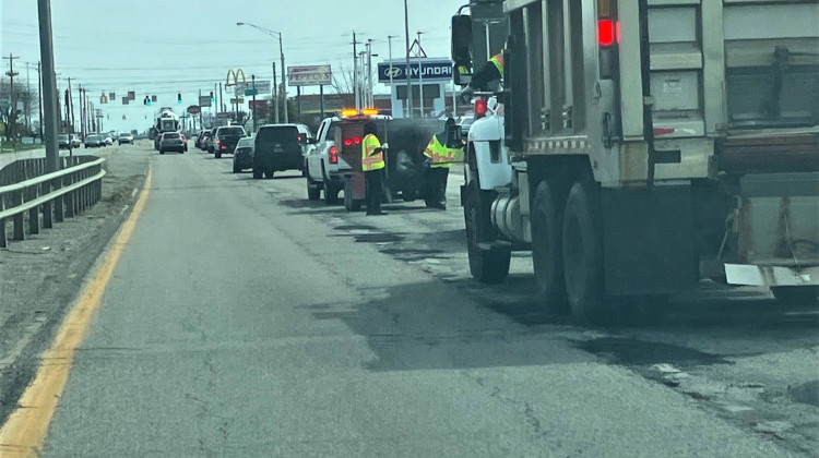 Crews patching E. Washington Street near Shadeland Avenue. - Courtesy Indy Department of Public Works