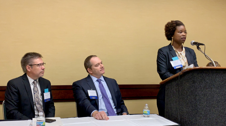 From left, Grant County Judge Mark Spitzer, Indiana Prosecuting Attorneys Council Executive Director Chris Naylor, and Indiana Public Defender Council Executive Director Bernice Corley.  - Brandon Smith/IPB News