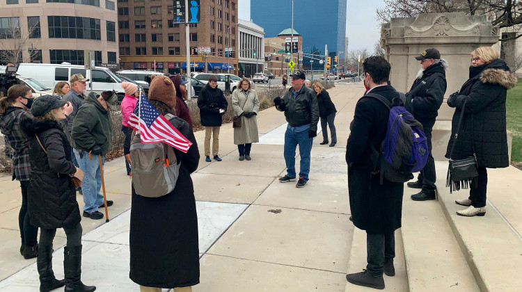 Small Group Protests Holcomb's Public Health Emergency Declaration Outside Statehouse