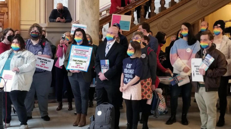 Advocates for transgender girls organized several protests at the Statehouse. House Bill 1041 easily passed both the House and Senate. - Jeanie Lindsay/IPB News