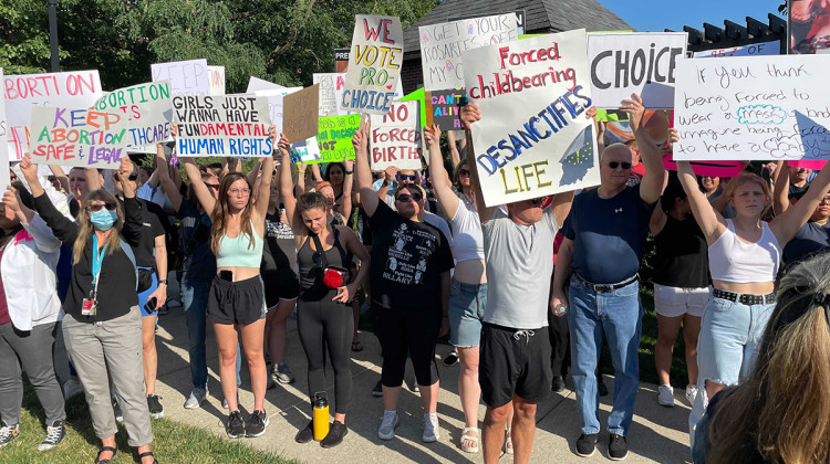 Hundreds of people marched around the IUPUI medical campus in Indianapolis on June 29 in support of abortion rights. - Darian Benson/WFYI