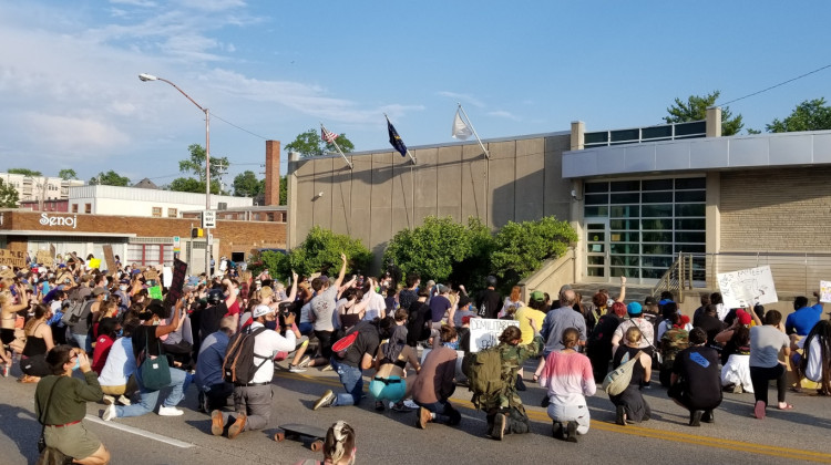 For the second day in a row, residents took to the streets of Bloomington demanding accountability for those who assaulted a Black man at Lake Monroe on the 4th of July. - Payton Knobeloch