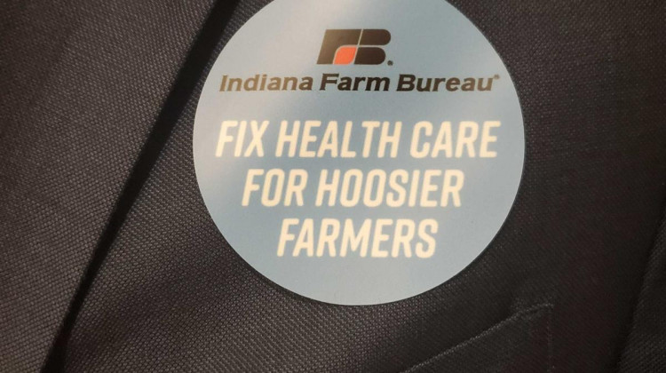 Indiana Farm Bureau members wore stickers during the 2020 Indiana legislative session to show support for a bill that would allow the organization to offer health benefit plan. - Samantha Horton/IPB News