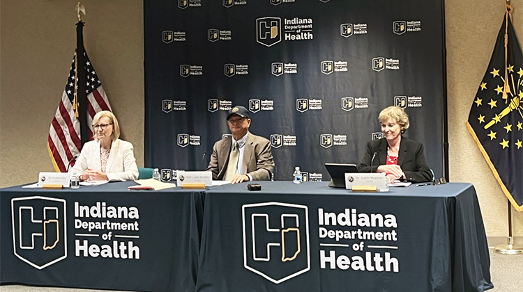 The Governor’s Public Health Commission on Thursday recommended more than $240 million for improvements for Indiana’s public health system. From left to right, State Health Commissioner Dr. Kris Box, former state Sen. Luke Kenley and former health commissioner Dr. Judith Monroe present at the news conference Thursday. - Violet Comber-Wilen/IPB News