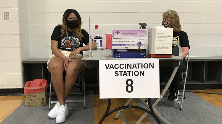 A Purdue student is vaccinated on the first day of the university's clinic. - WBAA News/Ben Thorp