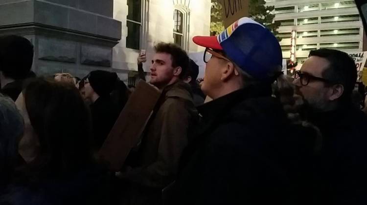 More than 500 protesters gather for an anti-Trump rally on the lawn of the Indiana Statehouse - Lauren Chapman/IPB News