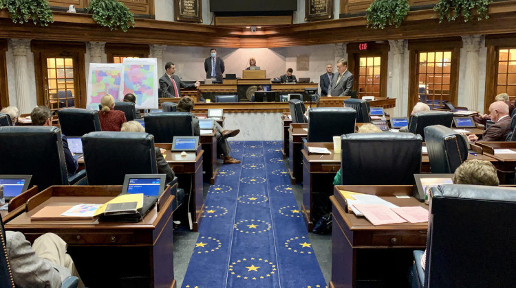 Members of the Indiana Senate debate amendments to the redistricting bill.  - Brandon Smith/IPB News