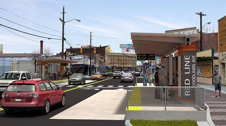 Rendering of a Red Line Station in Fountain Square. - IndyGo