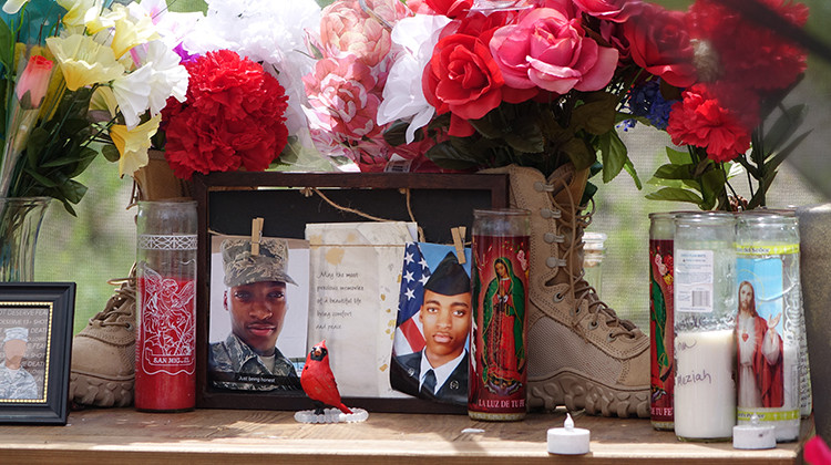 Momentos have been left at a memorial near the site where Dreasjon "Sean" Reed was shot and killed by IMPD officer Dejoure Mercer on May 6. - Eric Weddle/WFYI