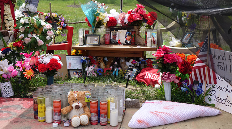 A memorial to Dreasjon "Sean" Reed near the spot he was shot and killed on May 6. On Wednesday, Indianapolis police identified the officers involved. - Eric Weddle/WFYI