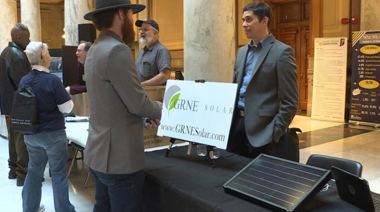 A booth at the at the 2020 Renewable Energy Day at the Indiana Statehouse in January.  - Rebecca Thiele/IPB News