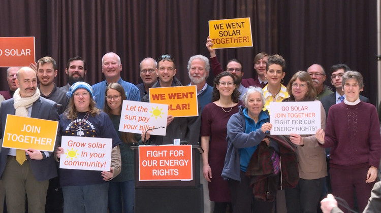 Renewable energy advocates at the 2019 Renewable Energy Day rally.  - Rebecca Thiele/IPB News