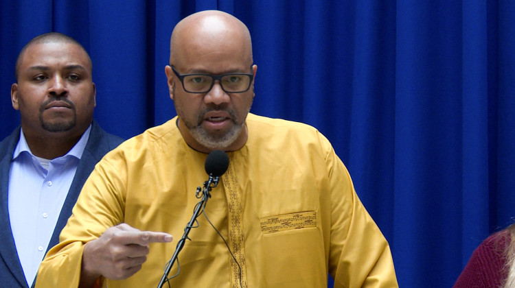 Indiana education and faith leaders, like Rev. Ivan Hicks, spoke against a Senate bill that targets discussion of race in class curricula during a press conference Tuesday – the day before lawmakers expect to hear it.  - Violet Comber-Wilen/IPB News