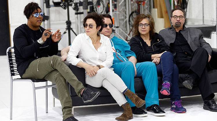 Bassist BrownMark, left, answers a question as the original members of Prince's 1980's band, The Revolution, from second left, guitarist Wendy Melvoin, keyboarders Matt Fink and Lisa Coleman and drummer Bobby Z, look on. - AP Photo/Jim Mone