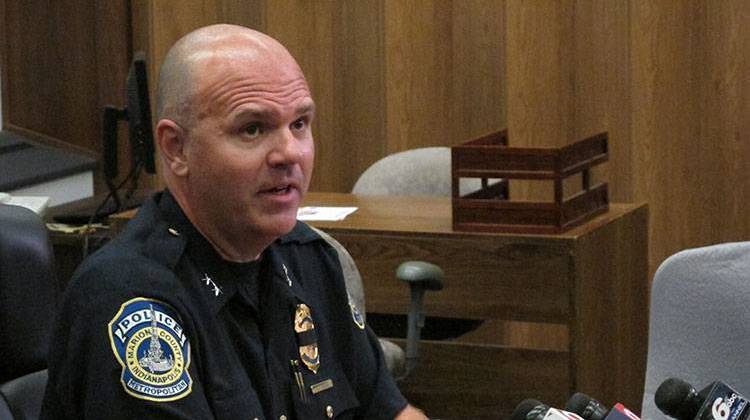 Indianapolis Police Chief Troy Riggs speaks at a news conference on Tuesday, July 12, 2016, following an overnight shooting in which a man allegedly fired shots into an Indianapolis police officer's home and his patrol car. -  AP Photo/Rick Callahan