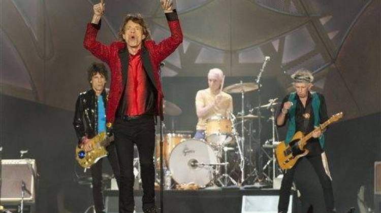 Ronnie Wood, Mick Jagger, Charlie Watts and Keith Richards of the Rolling Stones perform at the Indianapolis Motor Speedway on Saturday, July 4, 2015 in Indianapolis.  - The Associated Press