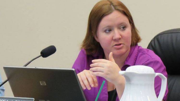 Former IPS school board President Annie Roof, pictured at a meeting last year, will not interview for an open board seat. - Scott Elliott/Chalkbeat Indiana