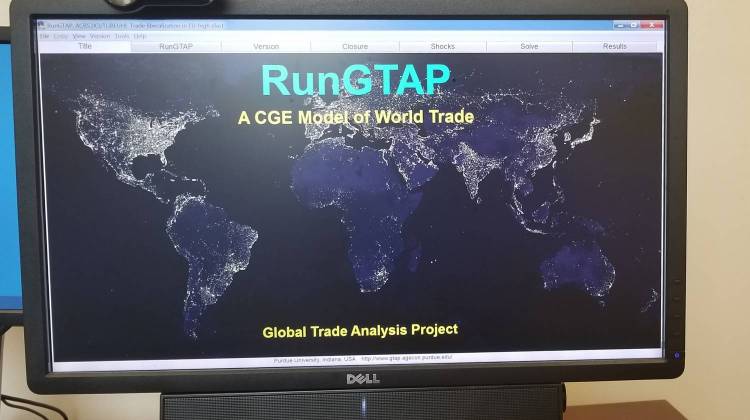 Thomas Hertel demonstrates the Global Trade Analysis Project Model, referred to as GTAP, which was used by the Trump Administration to create the recent steel tariffs. - Samantha Horton/IPB News