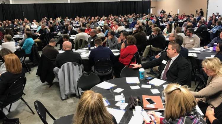 Around 400 Hoosiers joined Indiana’s Lieutenant Governor for a rural opioid addiction symposium Friday in Lebanon. - Steve Burns/WTIU