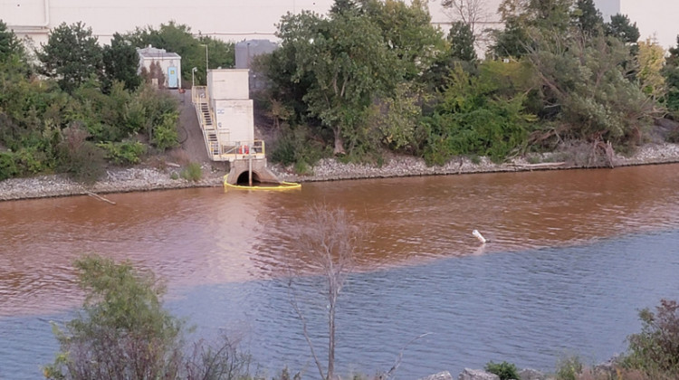 An orange substance coming from one of the outfalls at U.S. Steel's facility in Portage.  - Courtesy of Collin Czilli