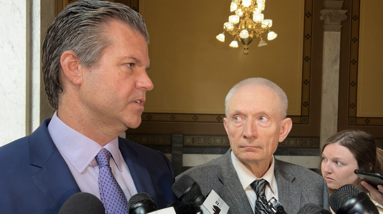 Sen. Ryan Mishler (R-Mishawaka) and Rep. Jeff Thompson (R-Lizton) said the updated state revenue forecast unveiled on Apr. 19, 2023, gives lawmakers flexibility as they craft the final version of the new state budget. - Brandon Smith/IPB News