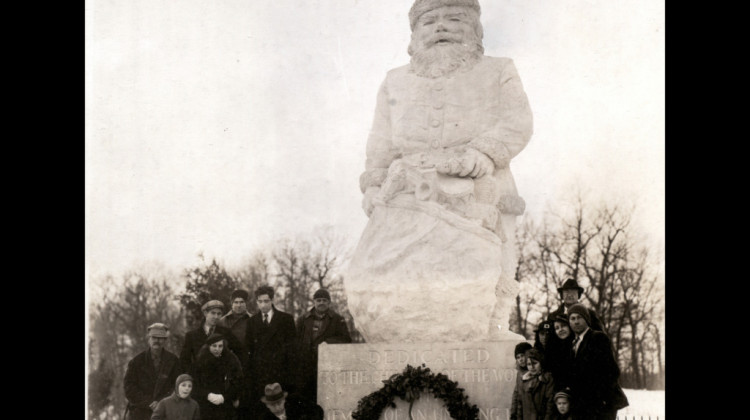 The unveiling of Barrett’s Santa statue on Dec. 23, 1935.  - Photo courtesy the Indiana Archives and Records Administration