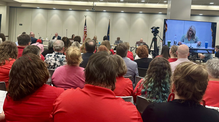 Educators and members of the Indiana State Teachers Association voiced their concern over new literacy license requirements during a State Board of Education meeting in Indianapolis on Wednesday, May 8, 2024. - Rachel Fradette / WFYI