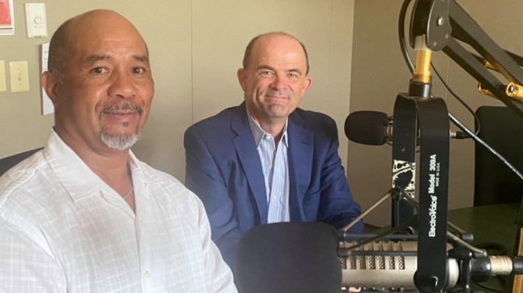 Ron Lovett, 1971 School 26 graduate, and Andrew N. Hart, CEO of The Oaks Academy. - Taylor Bennett/WFYI